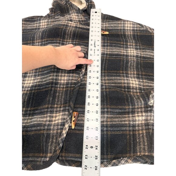 Sundance Wool Coat Poncho Women Large Black Plaid Wesetern Fleece Hoodie Relaxed - Picture 7 of 16